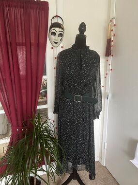 Zara Black Long Sleeve Midi Dress with White Speckle